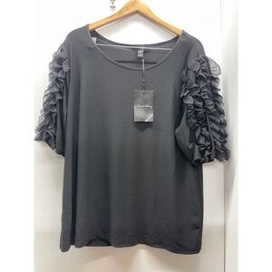 A Love Story Womens Black Solid Top puff sleeve Size 3X NWT